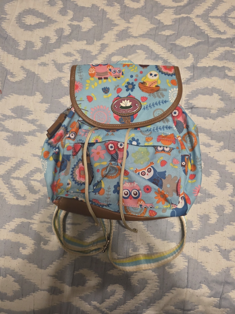 Lily Bloom Blue Owl Floral Canvas Backpack